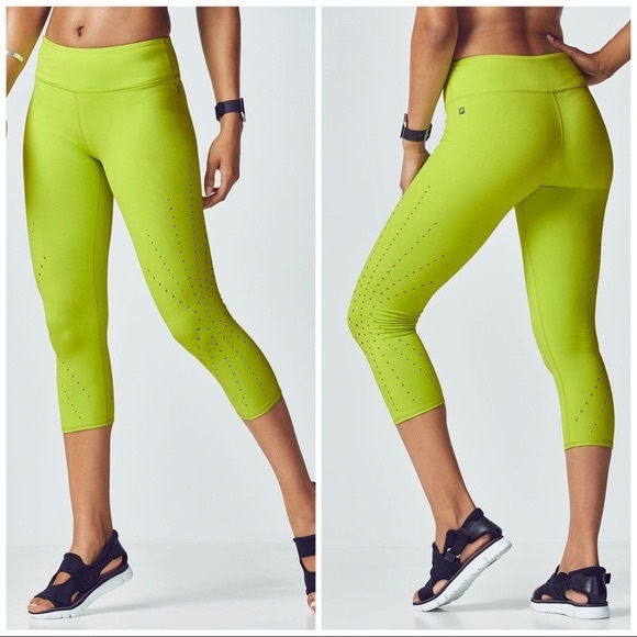 Fabletics Pants - Fabletics Angela Capri Perforated Lime Green Cropped Leggings